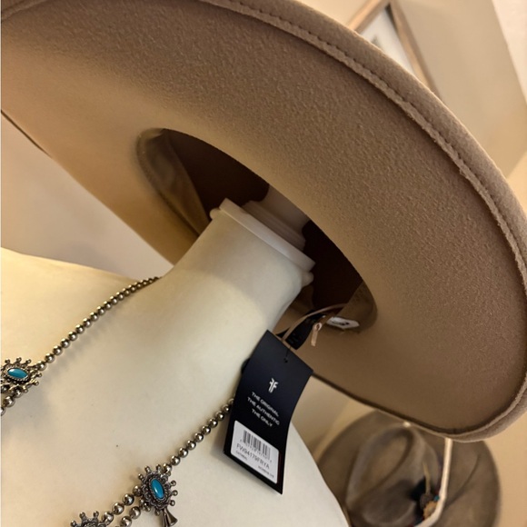 Frye Tan Hat with Pink Rose and Lace Band - Picture 4 of 7